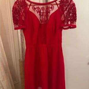 Kimchi Blue Red Lace Mini Dress